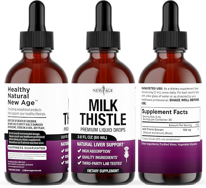 Milk Thistle Liquid Drops – All Natural Milk Thistle Extract with Silymarin – High Absorption – Non-GMO Gluten-Free – 8 oz