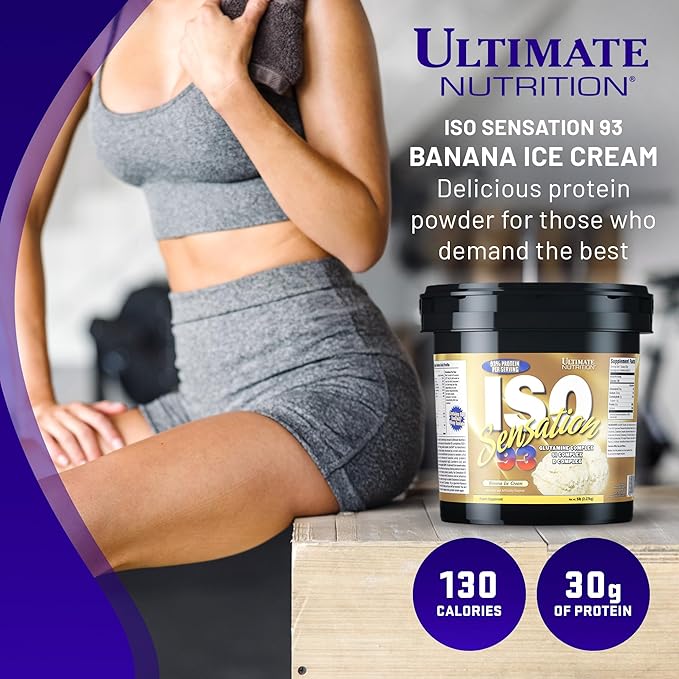 Ultimate Nutrition Whey Protein Isolate Powder with Glutamine Complex ISO Sensation 93 - Whey Protein Powder with Added Colostrum for Enhanced Recovery Immunity &amp Gut Health - Banana 5lbs