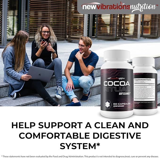 Cocoa Ritual Gut Cleanse - Our Best Bloat Reducing Gut Detox Cleanse - Support Reduced Body Swelling - Immunity Colon Cleanse Pills - Slim Gut Detox Cleanse - Colon Cleansing Formula For Gut Health