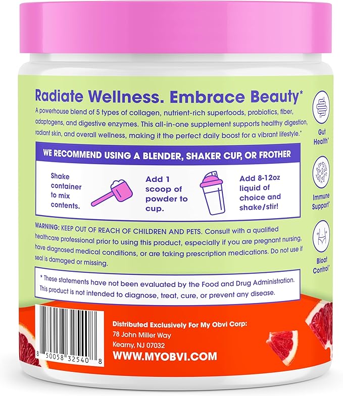 Obvi Collagen Greens - Collagen Greens Powder for Overall Wellness - Nutrient-Rich Superfood Blend - Healthy Digestion - Radiant Skin - Blood Orange Yuzu - 8.2 oz (25 Servings)