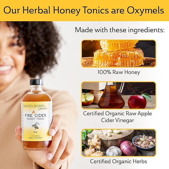 Mickelberry Gardens Fire Cider Honey Tonic 8oz + Elderberry Honey Tonic 8oz