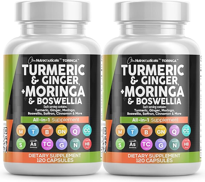 Turmeric Moringa Supplement | Ginger Boswellia Saffron - Supplement for Women and Men with Ceylon Cinnamon Tart Cherry Quercetin Garlic Nettle Holy Basil - 2Pack