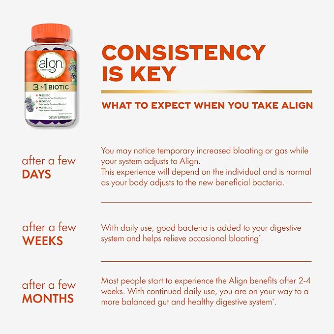 Align Probiotic 3-in-1 Biotic Gummies Prebiotic + Probiotic + Postbiotic #1 Doctor Recommended Probiotic Brand‡ Helps Relieve Occasional Bloating* BlackBerry Flavor 50 Gummies