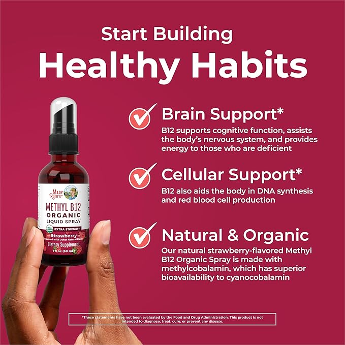MARYRUTH'S Vitamin B12 Liquid Spray | Vegan Non-GMO Gluten-Free | USDA Organic Supplement | Energy &amp Nervous System Support | B12 Vitamins for Women &amp Men | 720 mcg | 1 Fl Oz