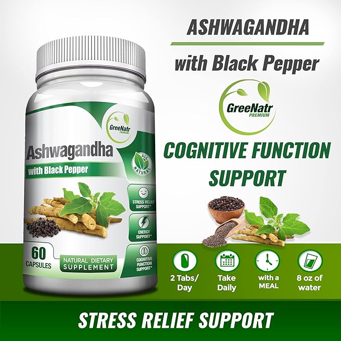 GreeNatr Pure Moringa Oleifera Leaf Extract Plus Ashwagandha with Black Pepper for Enhanced Absorption - Stress Relief Mood Enhancer with Energy and Cognitive Function Support