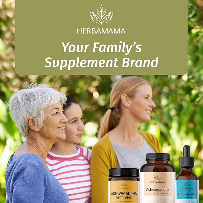 HERBAMAMA Ashwagandha Capsules - 1500mg Pure Ashwagandha Root for Relaxation &amp Mood Support - Vegan Non-GMO Focus &amp Calming Supplement for Adults 250 Caps