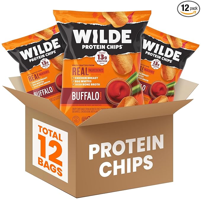 WILDE Chips High Protein Snacks for Adults Keto Chips Gluten Free Low Carb Snack Box Made with Real Ingredients Buffalo Style