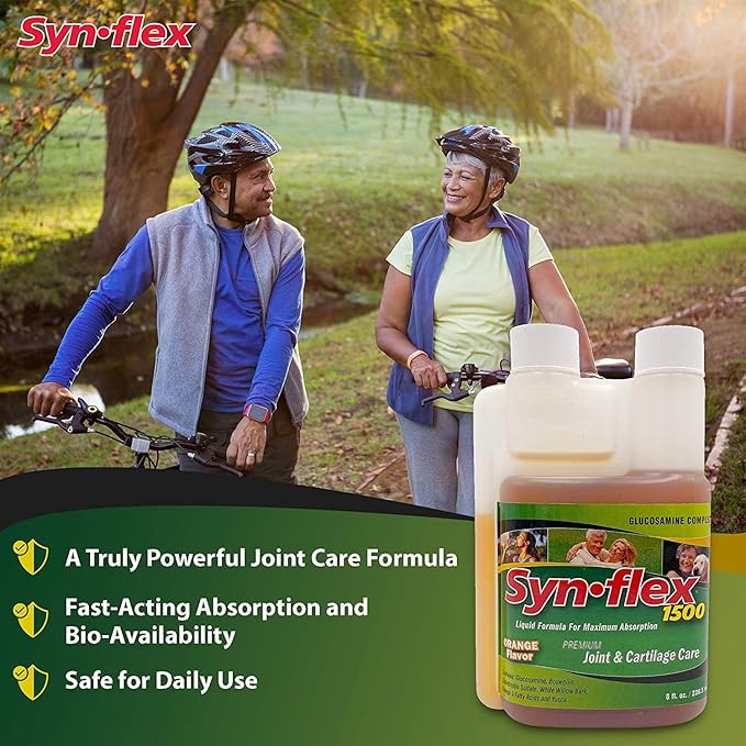 Synflex 1500mg Liquid Glucosamine &amp Chondroitin Supplement - HSA/FSA High Concentration and Fast-Absorbing Joint Support Formula with White Willow Bark Manganese and Boswellin 32-Day Supply