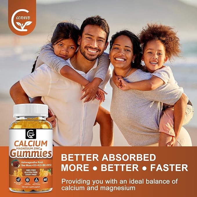 1200mg Calcium Gummies with Vitamin D3K2B12 &amp B6 - Plant Complex Calcium Magnesium Supplement with GlycinatePotassiumSea MossAshwagandha Root for Bone &amp Teeth Strength Muscle &amp Immun