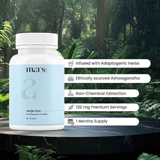 mars by GHC Surgemax Natural Capsules with Shilajit &amp Safed Musli | Supports Energy Strength &amp Immunity | for Active Lifestyle | 120 Capsules | Pack of 2
