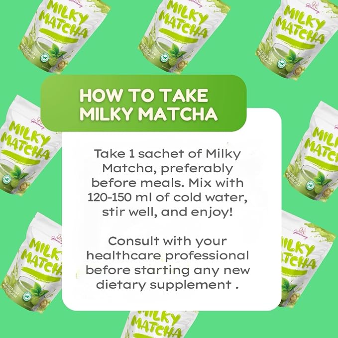 Glowming Milky Matcha Glutathione and Collagen Drink 10 Sachets x 20g