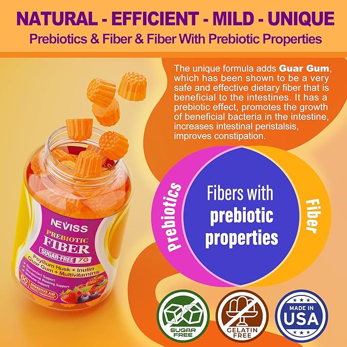 NEVISS Prebiotic Fiber 7G Gummies for Adults + Melatonin 60mg for Adults Bundle