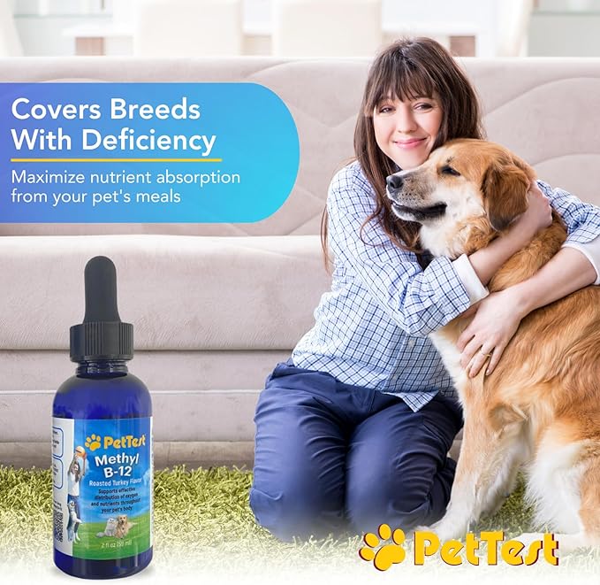 PetTest Methyl B12 Vitamin Liquid Drops 2fl oz (5000 MCG) Supplement with Methylcobalamin for Diabetic Pets Maximum Absorption to Increase Energy for Dogs and Cats