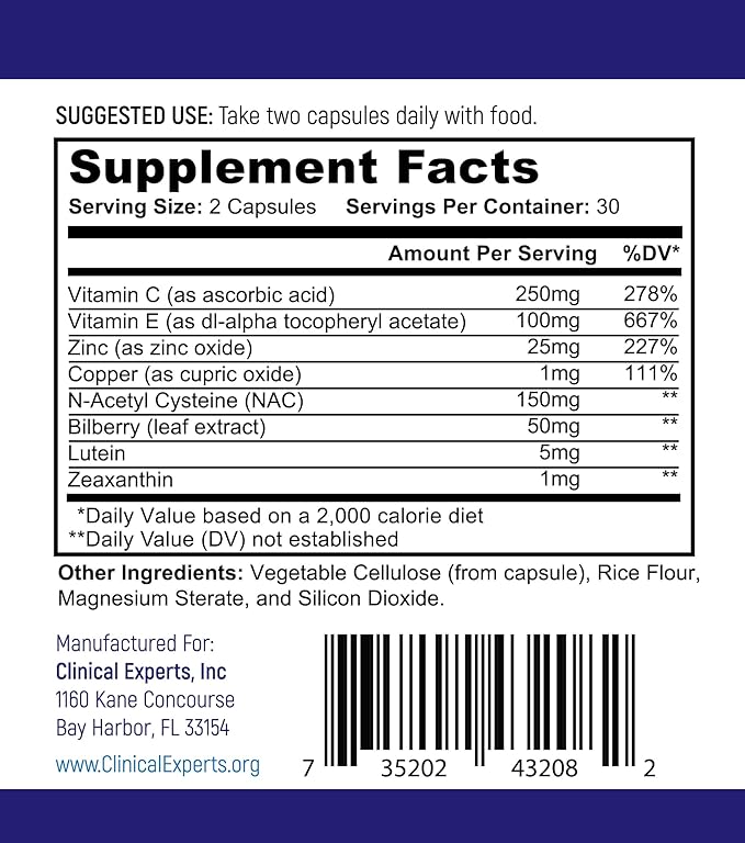 Navan EyeRx (Updated CataRx) Antioxidant AREDS2 Eye Vitamins &amp Minerals Supplement for General Eye Health by Clinical Experts - Lutein Zeaxanthin NAC Bilberry Zinc Vitamin C - Kosher Certifie