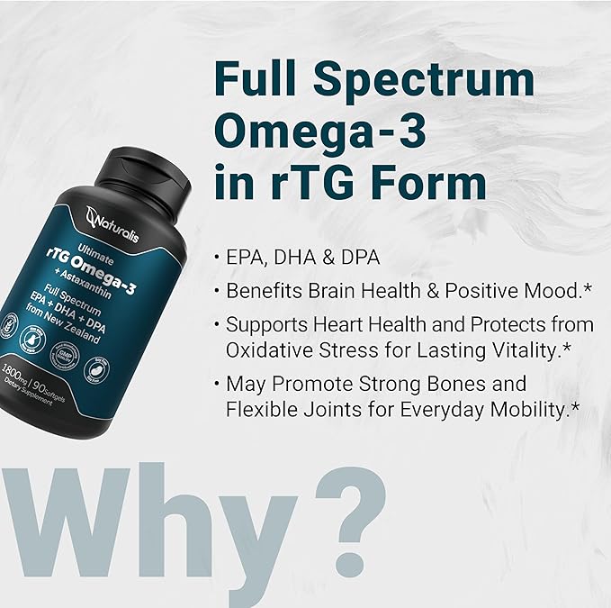Naturalis Ultimate rTG Omega 3 Fish Oil 1800mg from Wild New Zealand Tuna | IFOS Certified &amp Sustainably Sourced | Full Spectrum Omega3s EPA DHA &amp DPA | 90 Softgels