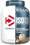 Dymatize ISO100 Whey Protein Powder Isolate Cookies &amp Cream 25g of Protein 5 Pound 5.5g BCAAs Less Than 120 Cal. Gluten Free 1g Fat 1g Sugar 2g Carb (74 Servings)