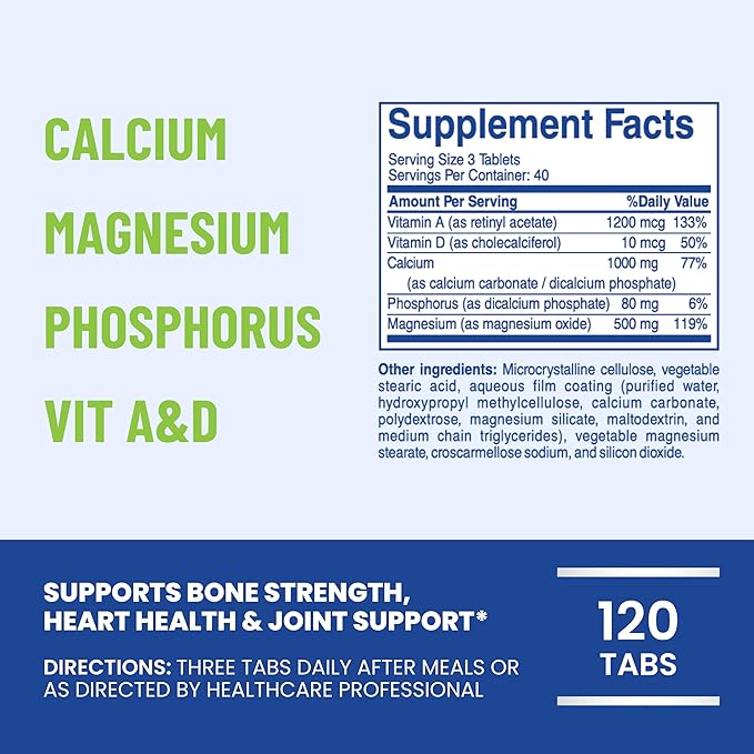 OsteoVit 5-in-1 Calcium 120 tabs Multivitamin: Calcium Magnesium Phosphorus Vitamin D3 &amp A - Bone Strength &amp Flexibility* Non-GMO Gluten Free | Calcium Supplement for Women &amp Men with