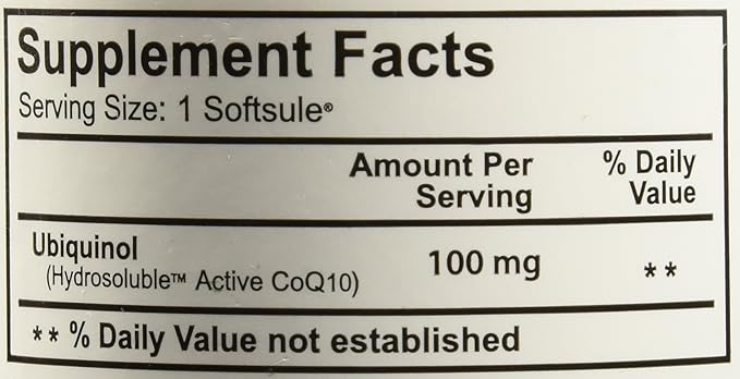 100mg Solubilized Ubiquinol (Ultra High Absorption) CoQ10 (Hydrosoluble Kaneka Ubiquinol) 100mg / 180 Softgels