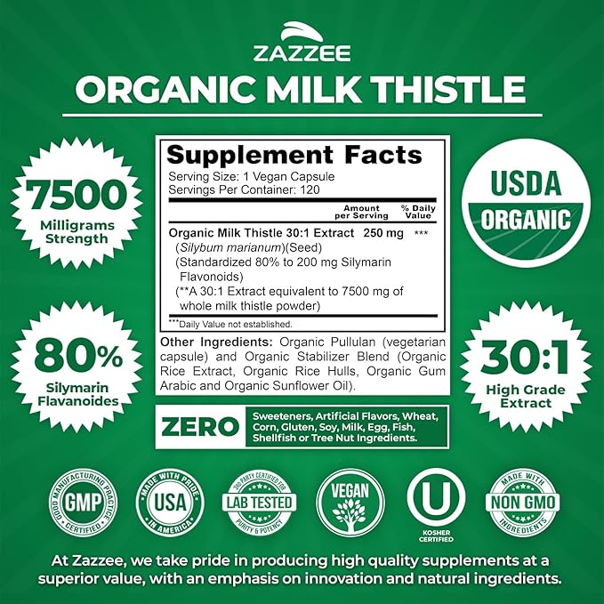 Zazzee Dandelion Artichoke &amp Milk Thistle Bundle | 20:1 Artichoke Leaf Extract Plus 10:1 Organic Dandelion Root and 30:1 Organic Milk Thistle Extract | Liver Cleanse Detox Bundle
