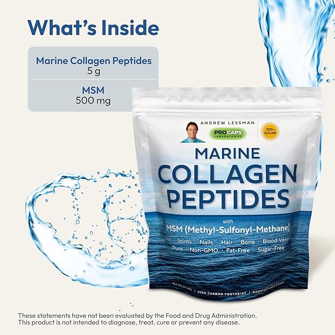 ANDREW LESSMAN Marine Collagen Peptides Powder and MSM 120 Servings - Supports Radiant Smooth Soft Skin Comfortable Joints. Pure. Super Soluble No Fishy Flavor No Additives Non-GMO
