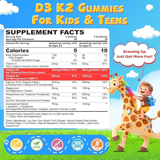 Kids Vitamin D3 K2 Gummies 2 Pack + Omega 3 Gummies for Kids 2 Pack