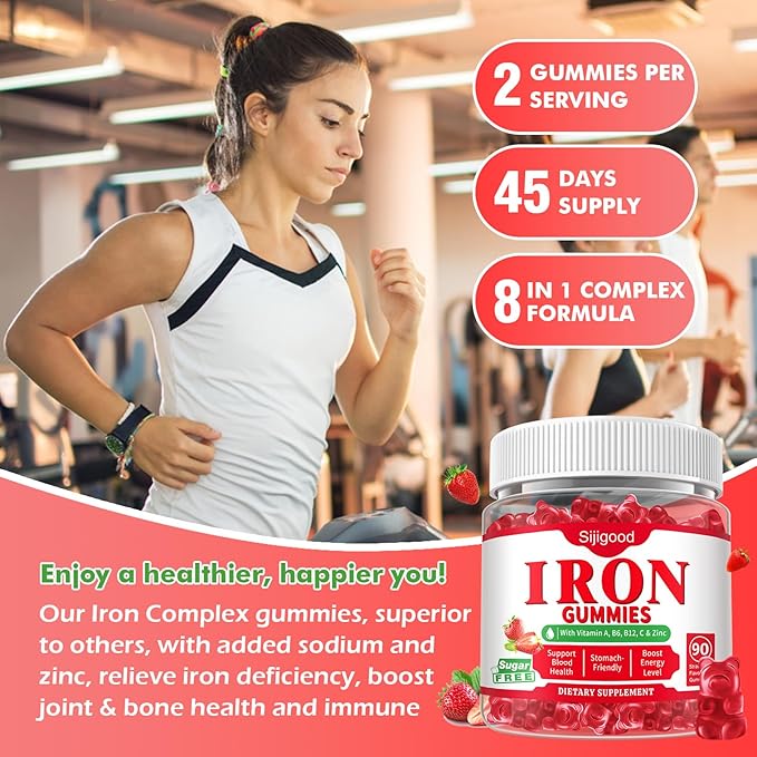 90 Count | Iron Supplement for Women Men &amp Kids Iron Gummies for Iron Deficiency &amp Anemia with Vitamin C B6 B12Folate-Iron Supplement Support Bl♡♡d Oxygen &amp Energy Boost VeganNon-GMO