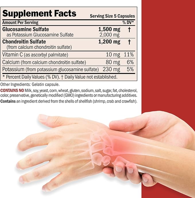 ANDREW LESSMAN Glucosamine 1500 Chondroitin 1200mg - 300 Capsules - 100% Sulfate Form Research Established Ingredients and Levels for Support of Healthy Joint Tissue. Small Easy to Swallow Capsules