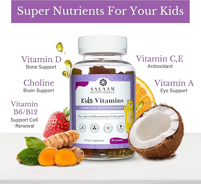 Salaam Nutritionals - Multivitamins Multivitamins for Kids Gummy Vitamins with 13 Essential Vitamins + Minerals Bone and Immunity Support 90 Count 1 Pack