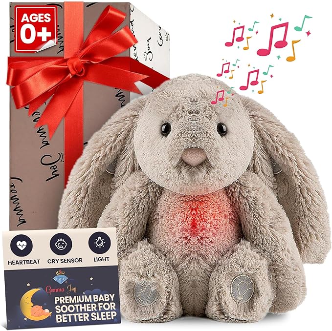 Gemma Joy Bedtime Baby Soothers &amp StickyOnes Sleep Patches - Cry Activated Heartbeat Bunny Plush Toy Stuffed Animal with Calming Light &amp All-Natural No Melatonin Bedtime Patches for Kids and