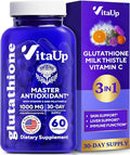 Reduced Glutathione Supplement 1000mg - USA Made Glutathione Capsules with Vitamin C &amp Milk Thistle for Liver Care Skin Support &amp Immune Well-Being - 60 Count