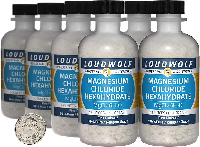 Magnesium Chloride Hexahydrate / 2 Pounds / 8 Bottles / 98+% Pure Reagent Grade/Fine Flakes