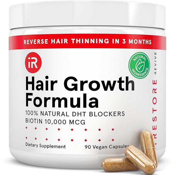 iRestore Hair Growth Supplement - Hair Loss Vitamins for Women and Men - Biotin Multivitamins &amp DHT Blocker to Reduce Hair Thinning - Hair Regrowth Pills - 30 Days Supply 90 Count (Pack of 1)