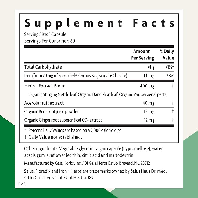 Floradix Iron + Herbs - Iron Supplement for Healthy Energy Support* &amp Gaia Herbs PRO AMPK Activator - Supports Cellular Energy - Bundle (Pack of 2)