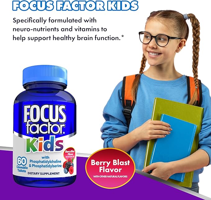 Focus Factor Kids Complete Daily Chewable Vitamins: Multivitamin &amp Neuro Nutrient (Brain Function) w/Vitamin B12 C D3-60 Count