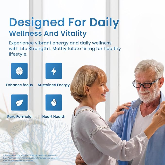 L Methylfolate 15mg | 90 Capsules | Optimized &amp Highly Bioactive Methyl Folate Supplement | 5-MTHF Supports for Energy Focus &amp Mood | Non-GMO Gluten Free Vegan | 3 Month Supply