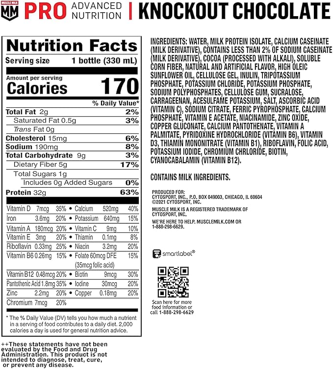 Muscle Milk Pro Advanced Nutrition Protein Shake Knockout Chocolate 11.16 Fl Oz (Pack of 12) and Muscle Milk Genuine Protein Shake Chocolate 25g Protein 11.16 Fl Oz (Pack of 12)