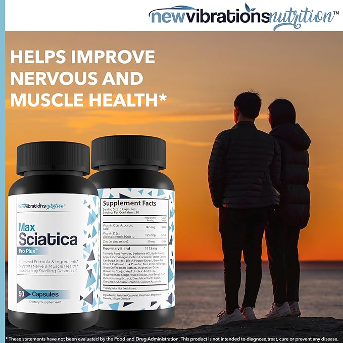 Max Sciatica Pro Plus - Our Best Sciatic Nerve Relief Supplement for Full Nervous System Support - Made with Turmeric Vitamin D Vitamin C &amp More - Nerve Support Formula Nerve Support Supplement