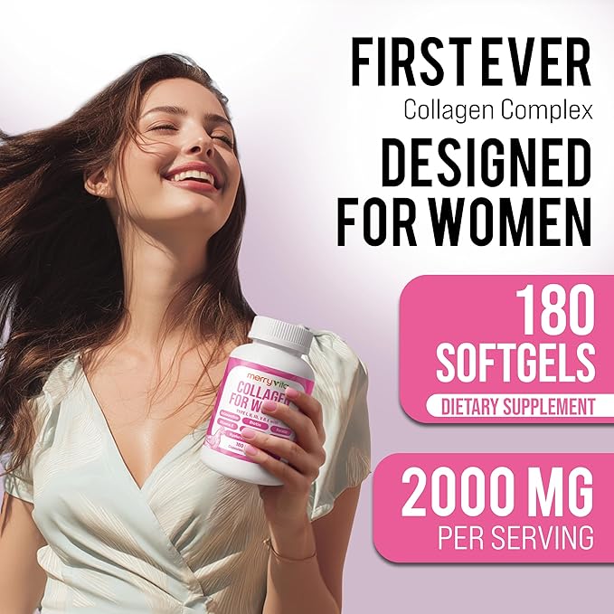 Collagen for Women – Hydrolyzed Multi Collagen Peptides Types I II III V &amp X – Collagen Supplement with Vitamin C Biotin &amp Hyaluronic Acid – Grass Fed Non-GMO - 180 Capsules (Pack of 1 Bo