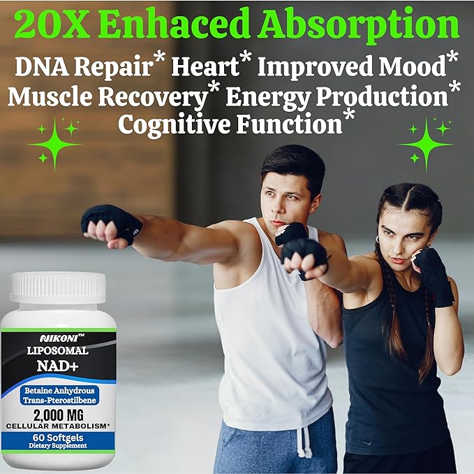 Nikoni Liposomal NAD+ 2000 mg with TMG and Pterostilbene Supports Healthy Aging-120 Softgels