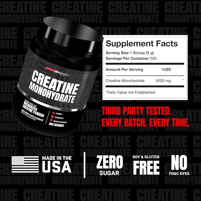 ProSupps Creatine Monohydrate Powder for Men &amp Women Unflavored - 5000mg of Micronized Creatine - Gym Workout Supplement for Muscle Gain &amp Recovery - Sugar-Free Soy &amp Gluten-Free - 200