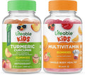 Lifeable Turmeric Curcumin Kids + Multivitamin Kids Gummies Bundle - Great Tasting Vitamin Supplement Gluten Free GMO Free Chewable Gummy