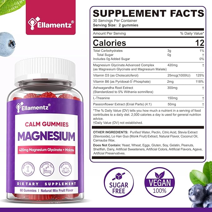 Magnesium Glycinate Gummies 420mg for Adults &amp Vitamin D3 K2 Filled Gummies