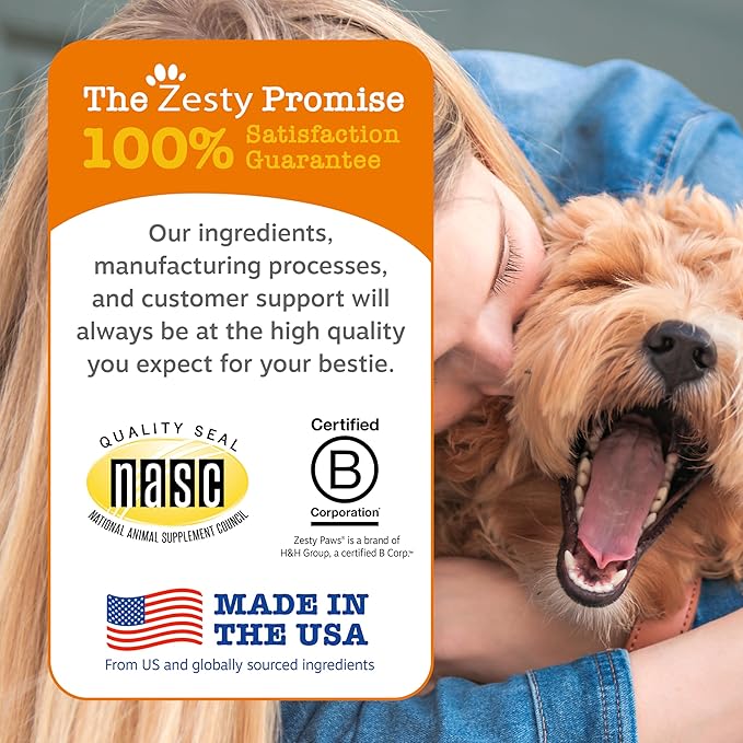 Zesty Paws Dog Multivitamin Chewable Dog Vitamins and Supplements for Hip &amp Joints Skin &amp Coat Omega 3 Fish Oil for Dogs- Senior &amp Puppy Multivitamin - Bison- 90ct