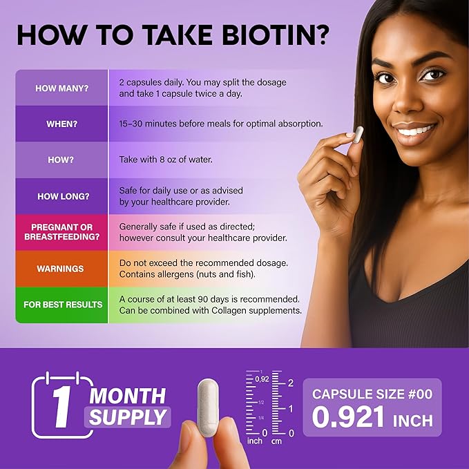 NUTRAHARMONY Biotin | Collagen | Hyaluronic Acid | Keratin - Support Normal Hair Growth Cycle - Skin &amp Nails - 25000mcg Vitamins B1 B2 B3 B6 &amp B7 - for Women &amp Men - Made in USA | 60 Ca