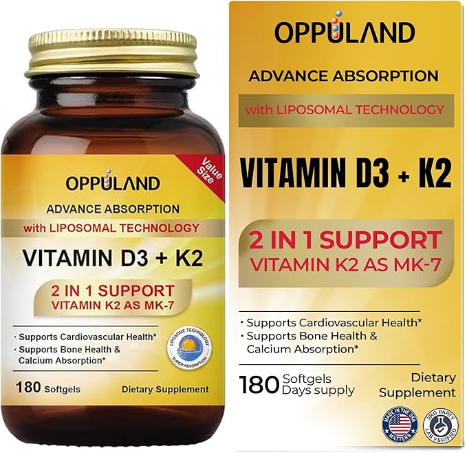 Vitamin D3 + K2 5000 IU - Liposomal Technology for Enhanced Absorption - MK-7 Vitamin K2 100mcg - Supports Bone &amp Calcium Metabolism - D3K2 Supplement for Men &amp Women - 180 Softgels