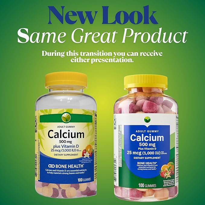 KP+ Calcium Gummies 500 mg with Vitamin D 25 mcg (1000 IU) | 100 Gummies | Natural Fruit Flavors | Pack of 1