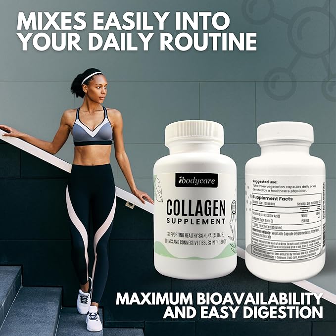 Collagen Supplement Type 1 and 3 - Activated Collagen Capsules with Vitamin C - Easy to Digest Premium Hair Skin Nails Joints Skin Lashes Supplement - 60 Tablets
