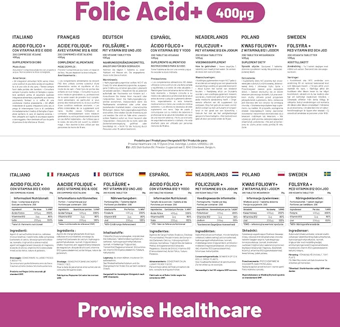 Folic Acid Tablets 400 mcg - 400 Vegan Vitamin B9 Tablets | 13 Month Supply | Vitamin B9 Pregnancy Care | Normal Function of Immune System &amp Maternal Tissue Growth During Pregnancy | UK Made – Pro