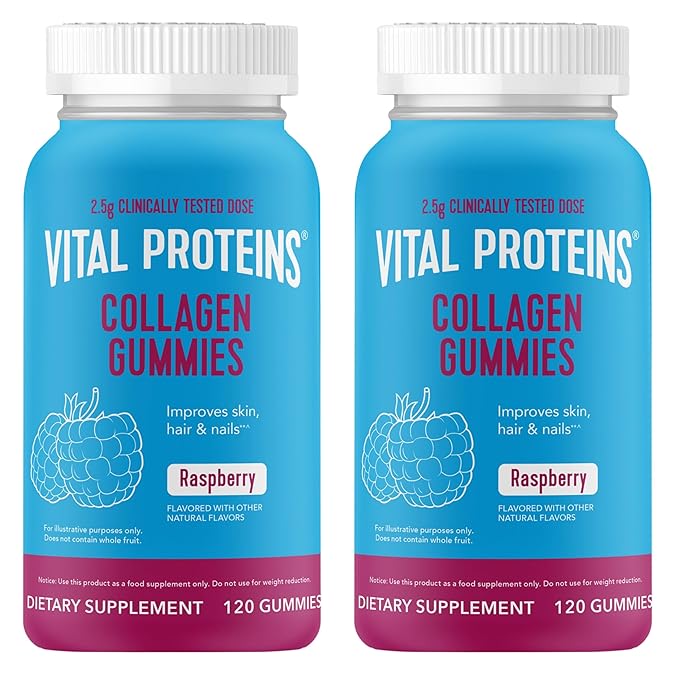 Vital Proteins Collagen Gummies 2.5g of Clinically-Tested Collagen for Hair Skin Nails &amp Wrinkles 120 ct Bottle Pack of 2 Raspberry Flavor