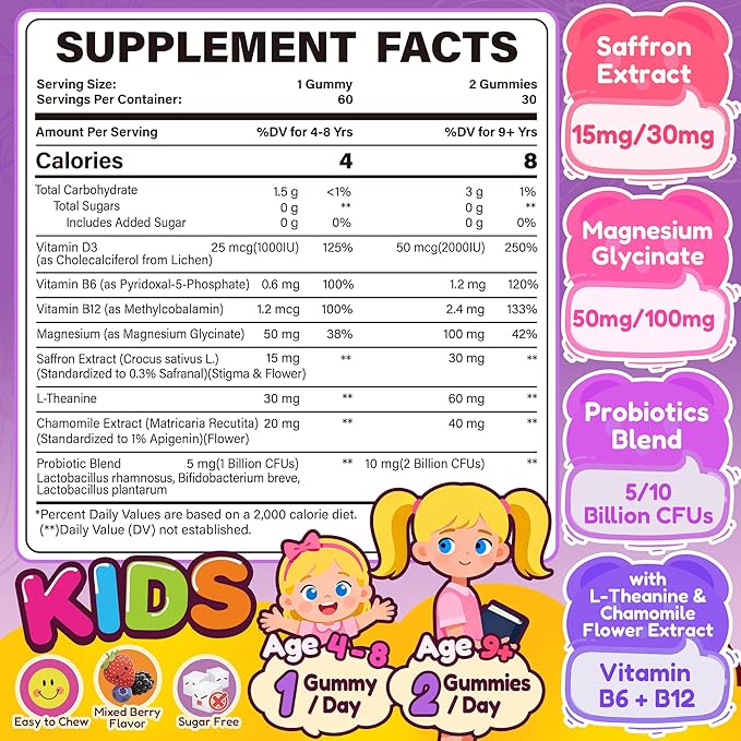 Kids Multivitamin Gummies 60 Counts with Saffron Gummies for Kids 120 Counts
